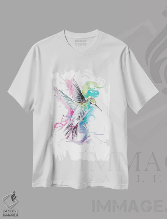 تیشرت سفید طرح دار مرغ مگس خوار، تزئینی اثر کتی لیپسکامب | immage.ir