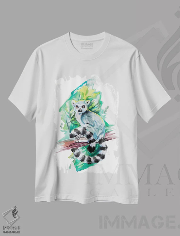 تیشرت سفید طرح دار لمور، تزئینی اثر کتی لیپسکامب | فروشگاه ایماژ