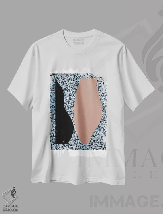 تیشرت سفید طرح دار اشکال نقطه ای، آبستره اثر کارولینا کلینگ | فروشگاه ایماژ