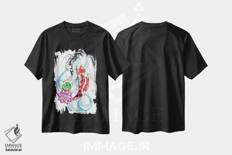 تیشرت مشکی طرح دار یک جفت ماهی کوی، دکور آسیایی اثر کتی لیپسکامب | immage.ir