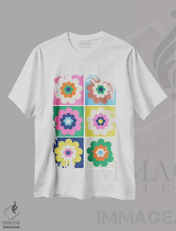 تیشرت سفید طرح دار در حال شکوفه - پاپ، تزئینی اثر کارولینا کلینگ | فروشگاه ایماژ