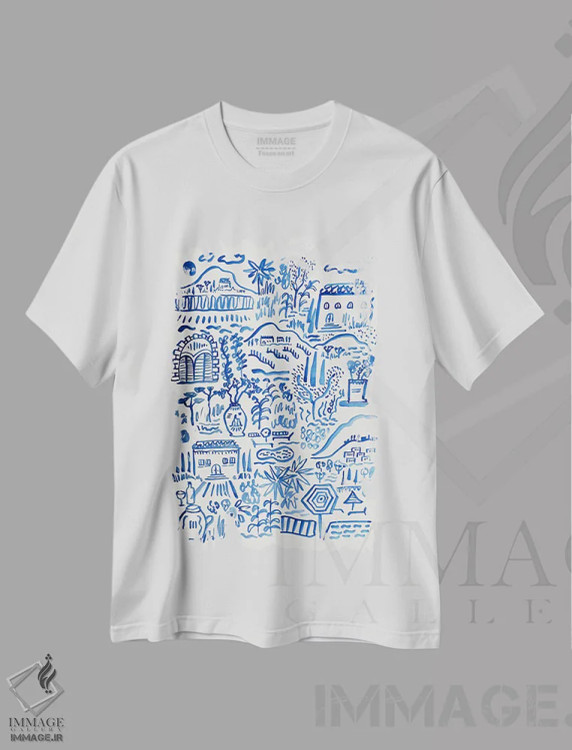 تیشرت سفید طرح دار توسکانی - آبی، تزئینی اثر کارولینا کلینگ | immage.ir
