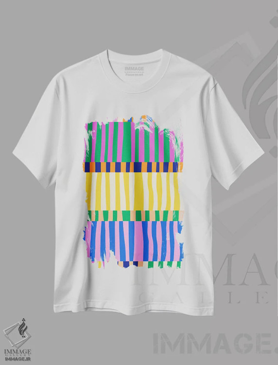 تیشرت سفید طرح دار راه راه روشن، آبستره اثر کارولینا کلینگ | فروشگاه ایماژ