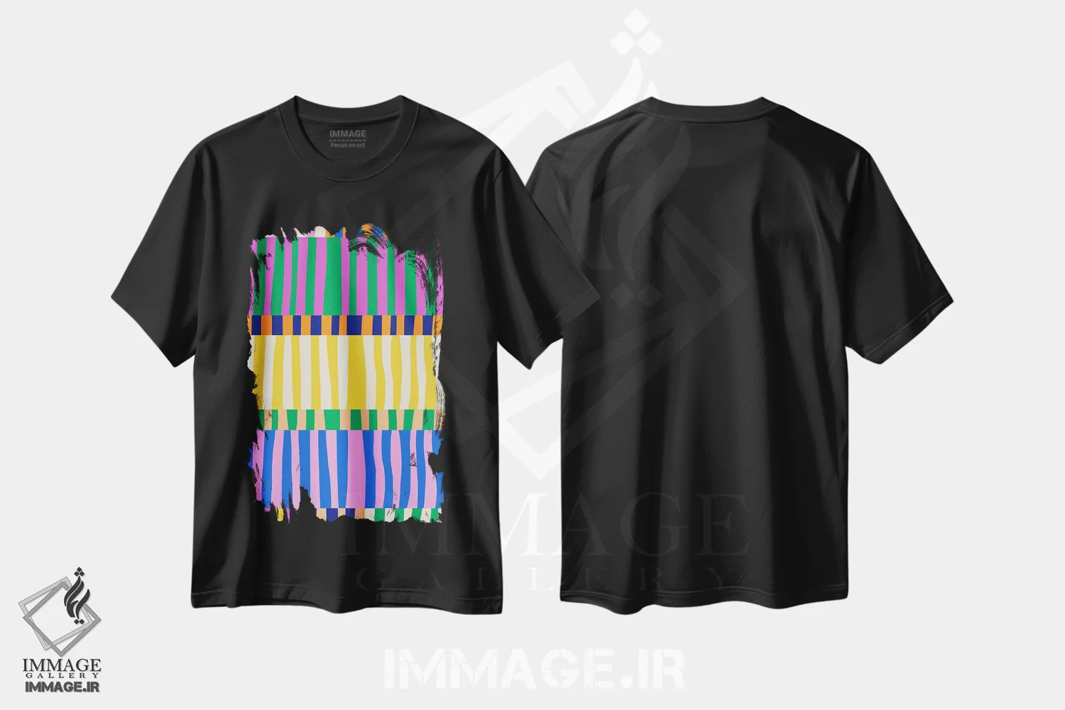تیشرت مشکی طرح دار راه راه روشن، آبستره اثر کارولینا کلینگ | immage.ir