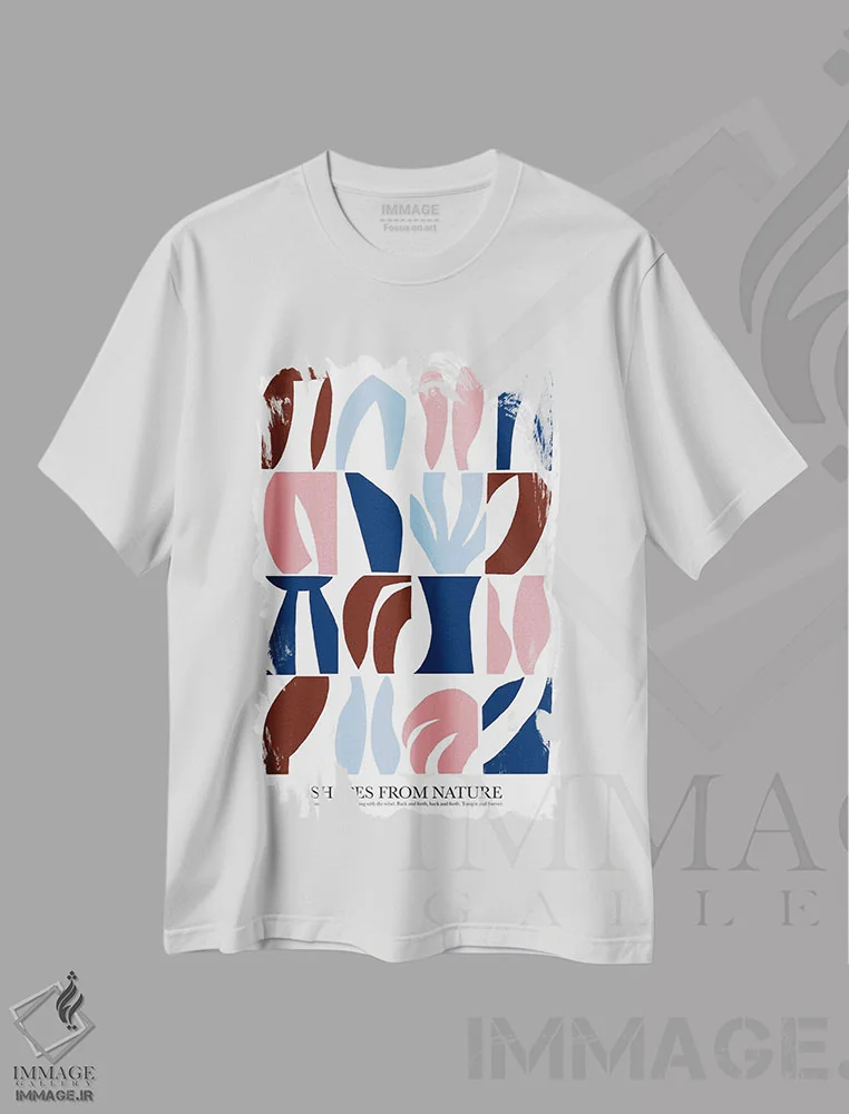 تیشرت سفید طرح دار اشکال - خاکی، آبستره اثر کارولینا کلینگ | immage.ir