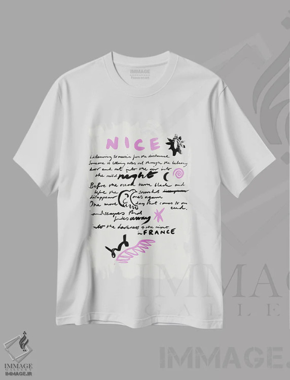 تیشرت سفید طرح دار تابستان در نیس، تزئینی اثر کارولینا کلینگ | فروشگاه ایماژ
