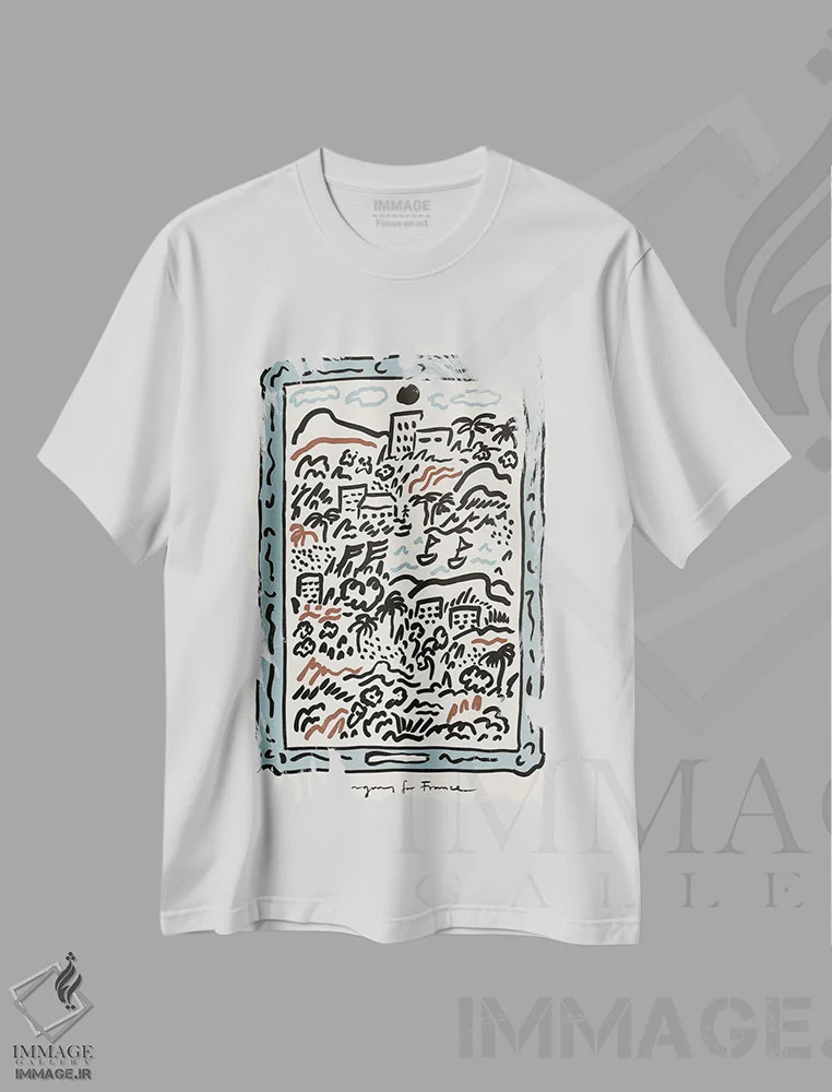 تیشرت سفید طرح دار جنوب فرانسه - کرم، تزئینی اثر کارولینا کلینگ | فروشگاه ایماژ