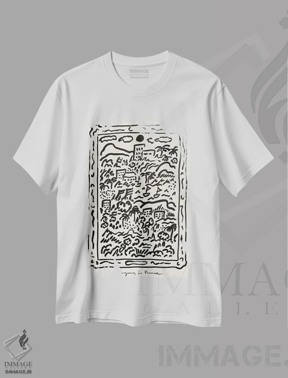 تیشرت سفید طرح دار جنوب فرانسه - مشکی، تزئینی اثر کارولینا کلینگ | immage.ir