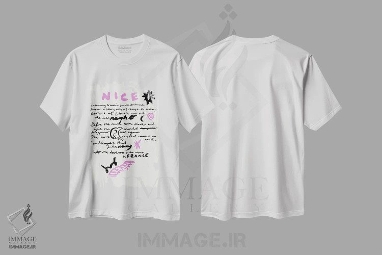 تیشرت سفید طرح دار تابستان در نیس، تزئینی اثر کارولینا کلینگ | فروشگاه ایماژ