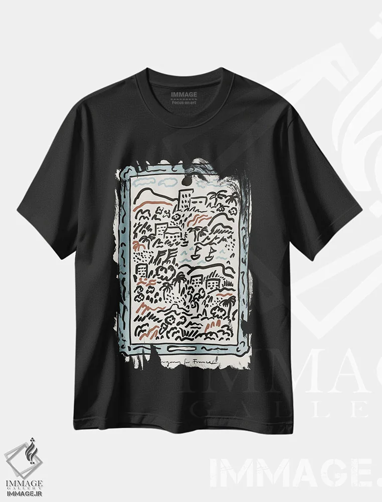 تیشرت مشکی طرح دار جنوب فرانسه - کرم، تزئینی اثر کارولینا کلینگ | immage.ir