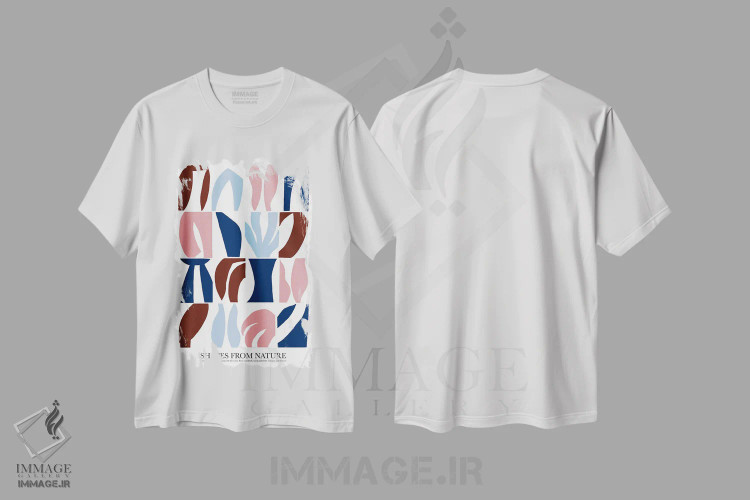 تیشرت سفید طرح دار اشکال - خاکی، آبستره اثر کارولینا کلینگ | immage.ir