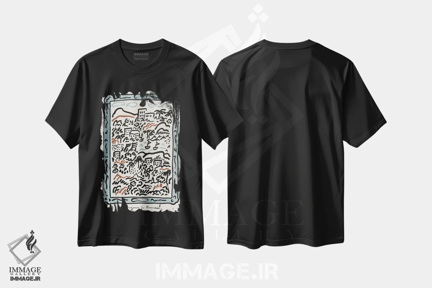 تیشرت مشکی طرح دار جنوب فرانسه - کرم، تزئینی اثر کارولینا کلینگ | immage.ir