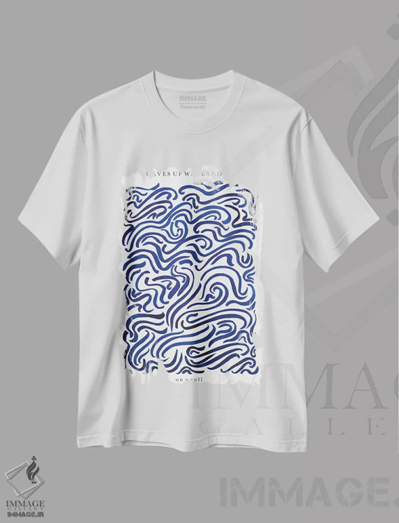تیشرت سفید طرح دار موج، تزئینی اثر کارولینا کلینگ | فروشگاه ایماژ