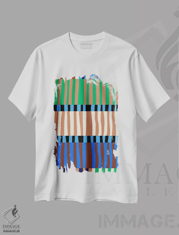 تیشرت سفید طرح دار راه راه، آبستره اثر کارولینا کلینگ | immage.ir