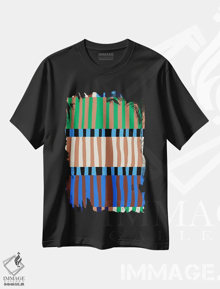 تیشرت مشکی طرح دار راه راه، آبستره اثر کارولینا کلینگ | فروشگاه ایماژ