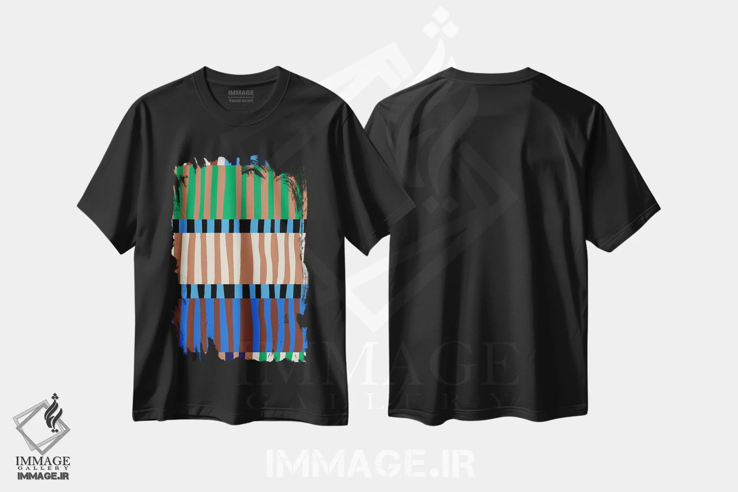 تیشرت مشکی طرح دار راه راه، آبستره اثر کارولینا کلینگ | فروشگاه ایماژ