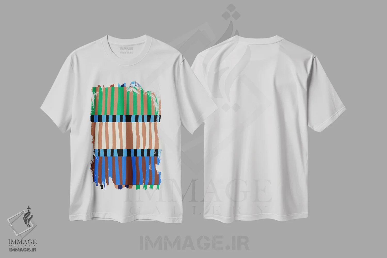 تیشرت سفید طرح دار راه راه، آبستره اثر کارولینا کلینگ | immage.ir