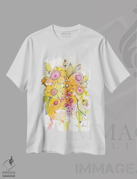 تیشرت سفید طرح دار شکوفه های وحشی شکفته ۱، تزئینی اثر کرینلاکس | immage.ir