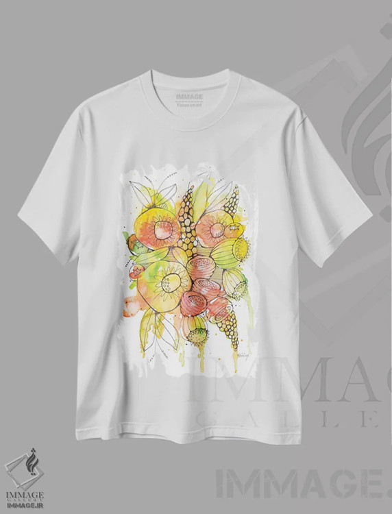تیشرت سفید طرح دار شکوفه های وحشی شکفته ۲، تزئینی اثر کرینلاکس | فروشگاه ایماژ