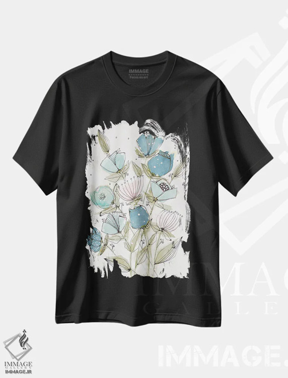 تیشرت مشکی طرح دار بهار شکوفا ۲، دکور معاصر اثر کرینلاکس | فروشگاه ایماژ