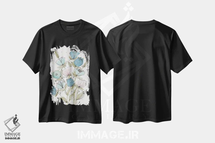 تیشرت مشکی طرح دار بهار شکوفا ۲، دکور معاصر اثر کرینلاکس | فروشگاه ایماژ
