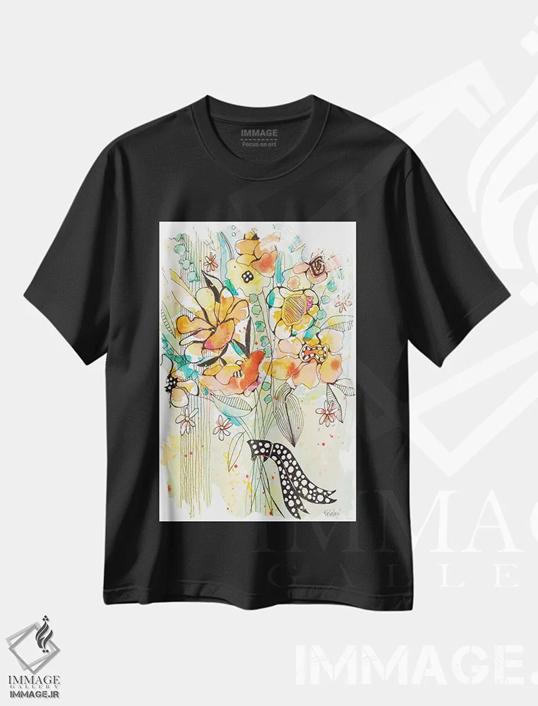 تیشرت مشکی طرح دار گل های سبز و صورتی، دکور معاصر اثر کرینلاکس | immage.ir