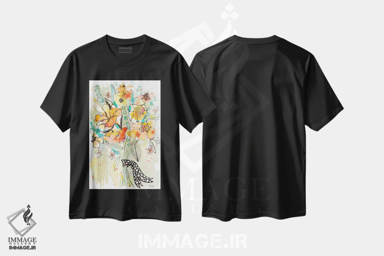 تیشرت مشکی طرح دار گل های سبز و صورتی، دکور معاصر اثر کرینلاکس | immage.ir