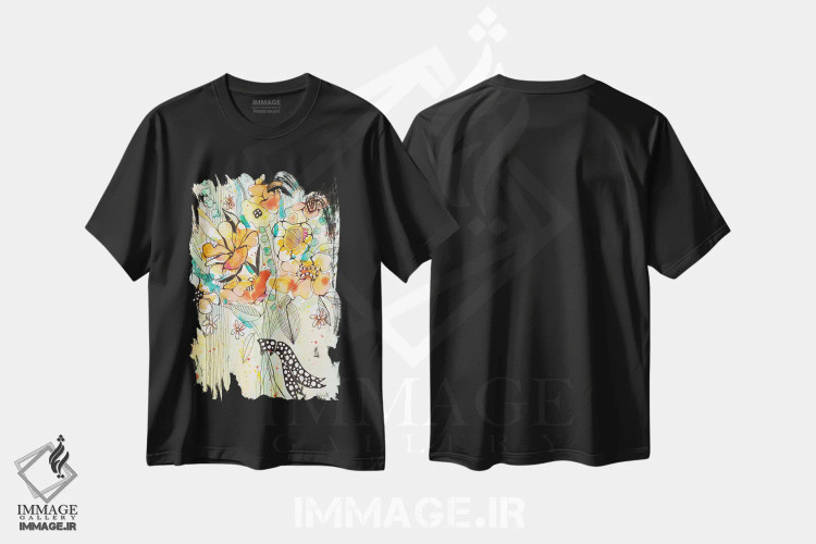 تیشرت مشکی طرح دار دسته گل وحشی شکوفا، دکور معاصر اثر کرینلاکس | فروشگاه ایماژ