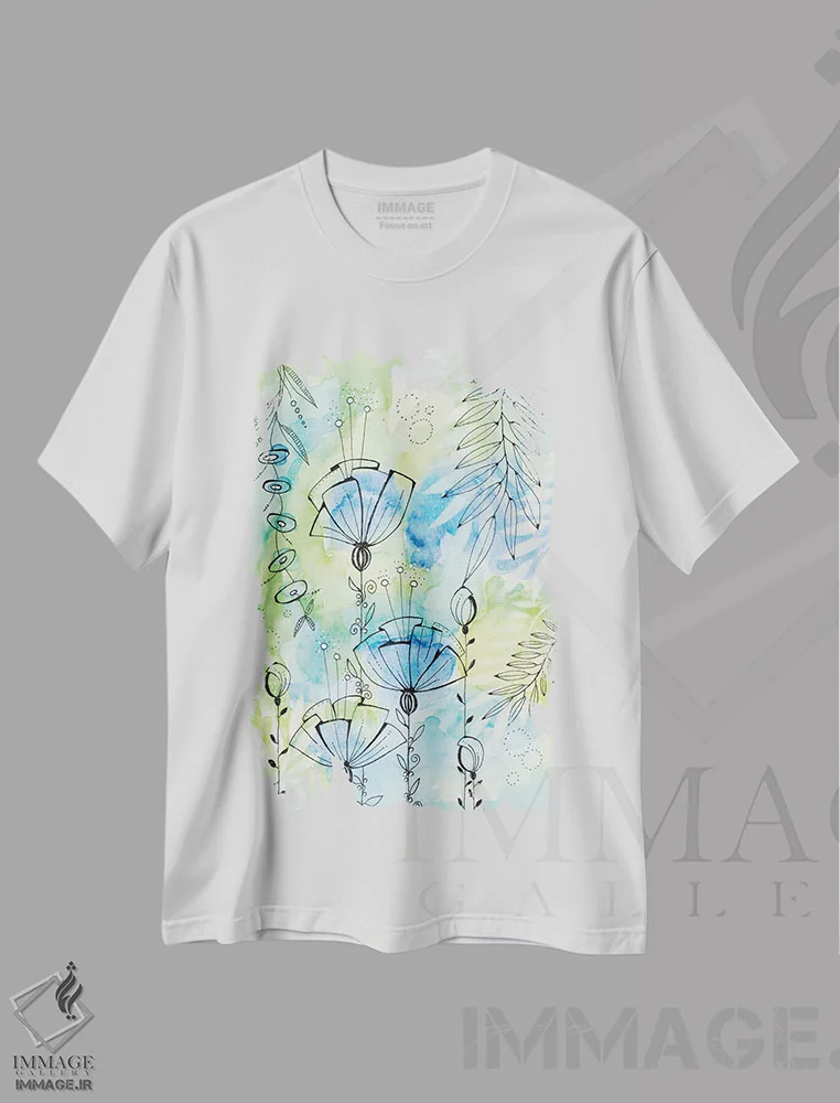 تیشرت سفید طرح دار زیبایی های گل از بالا، دکور معاصر اثر کرینلاکس | فروشگاه ایماژ