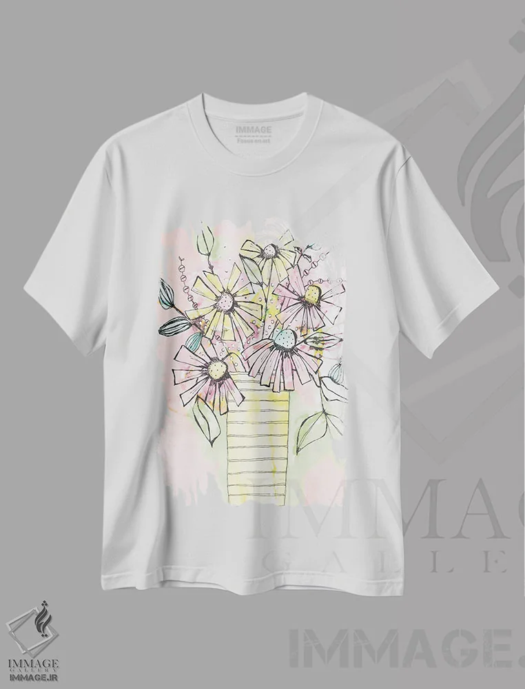 تیشرت سفید طرح دار گلدان گل های وحشی، دکور معاصر اثر کرینلاکس | immage.ir