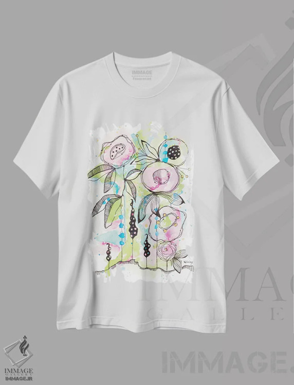 تیشرت سفید طرح دار تابستان شکوفا ۱، تزئینی اثر کرینلاکس | immage.ir