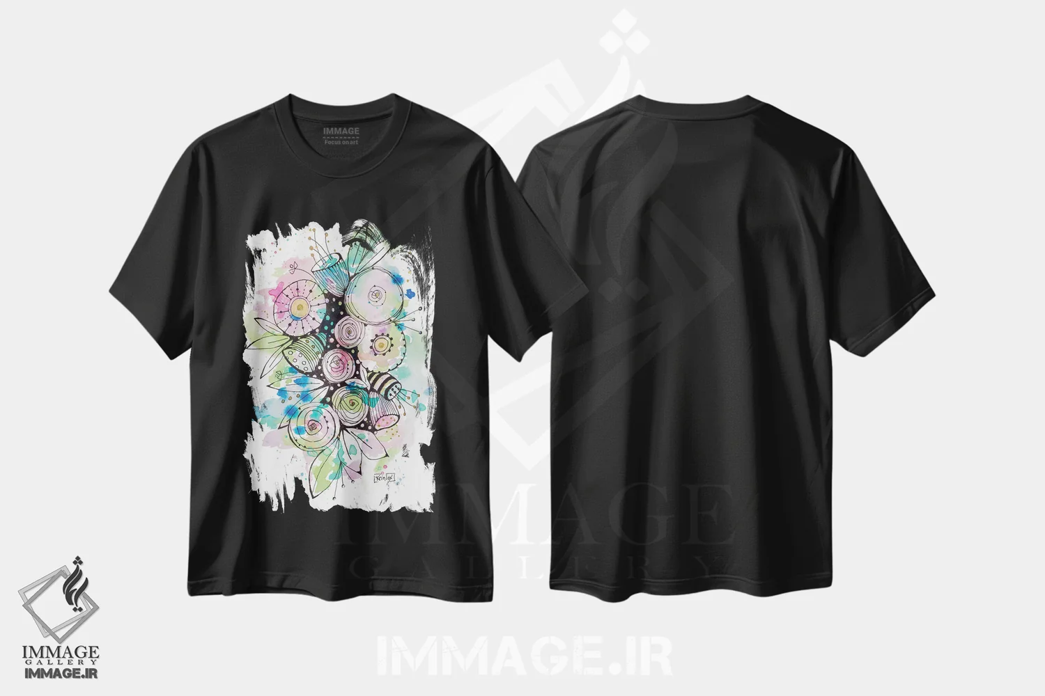 تیشرت مشکی طرح دار تابستان شکوفا ۲، تزئینی اثر کرینلاکس | فروشگاه ایماژ