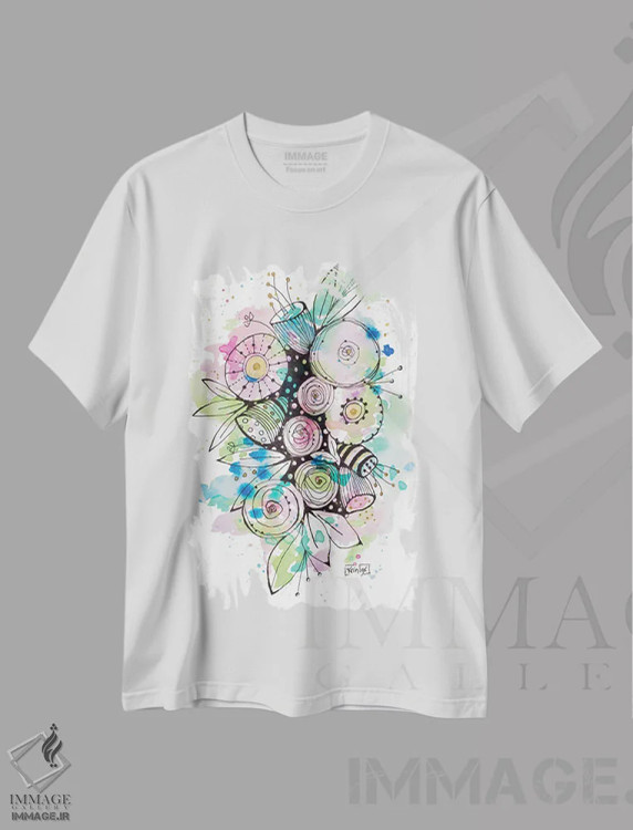 تیشرت سفید طرح دار تابستان شکوفا ۲، تزئینی اثر کرینلاکس | immage.ir