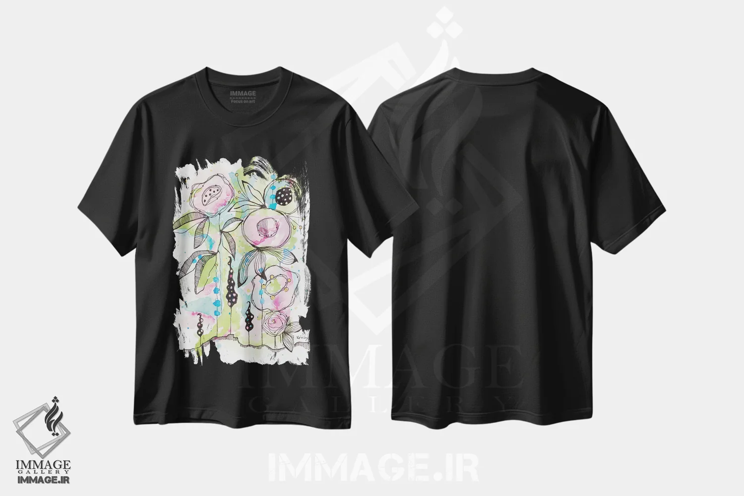 تیشرت مشکی طرح دار تابستان شکوفا ۱، تزئینی اثر کرینلاکس | فروشگاه ایماژ