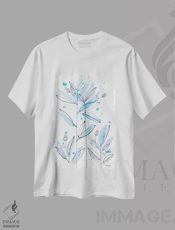 تیشرت سفید طرح دار مهر گیاهی ۱، تزئینی اثر کرینلاکس | فروشگاه ایماژ