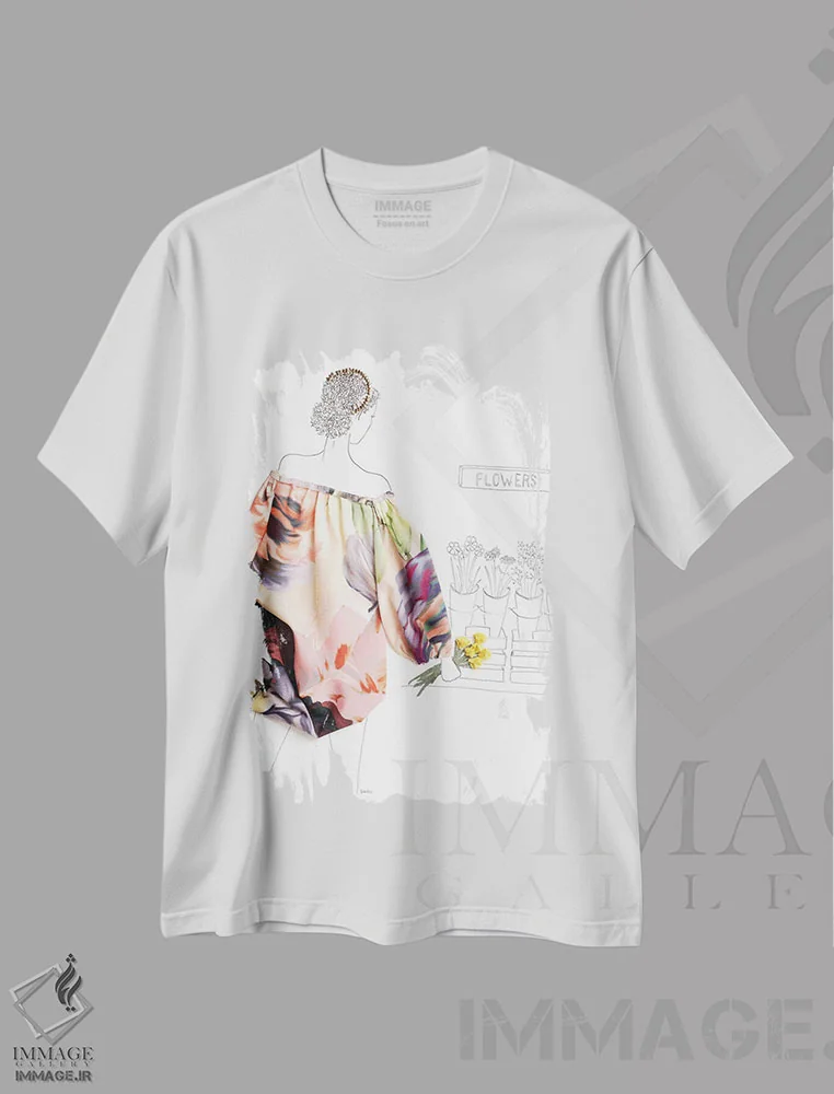 تیشرت سفید طرح دار چیدن گل، هنر آمریکایی آفریقایی تبار اثر کِلی لوتهال | immage.ir