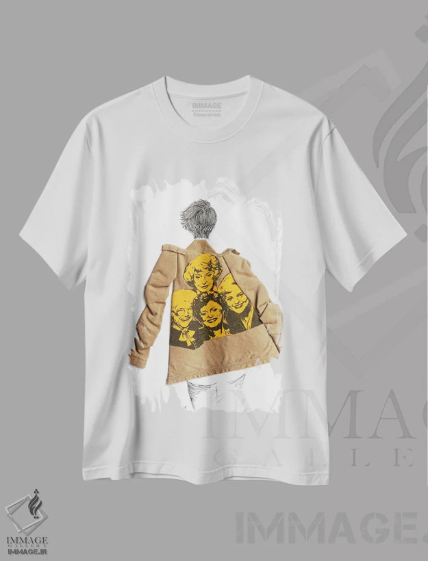 تیشرت سفید طرح دار ترنچ دختران طلایی، مدیوم اثر کِلی لوتهال | فروشگاه ایماژ