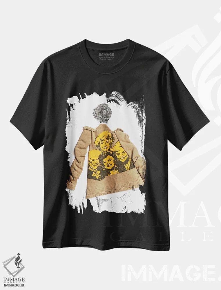 تیشرت مشکی طرح دار ترنچ دختران طلایی، مدیوم اثر کِلی لوتهال | immage.ir