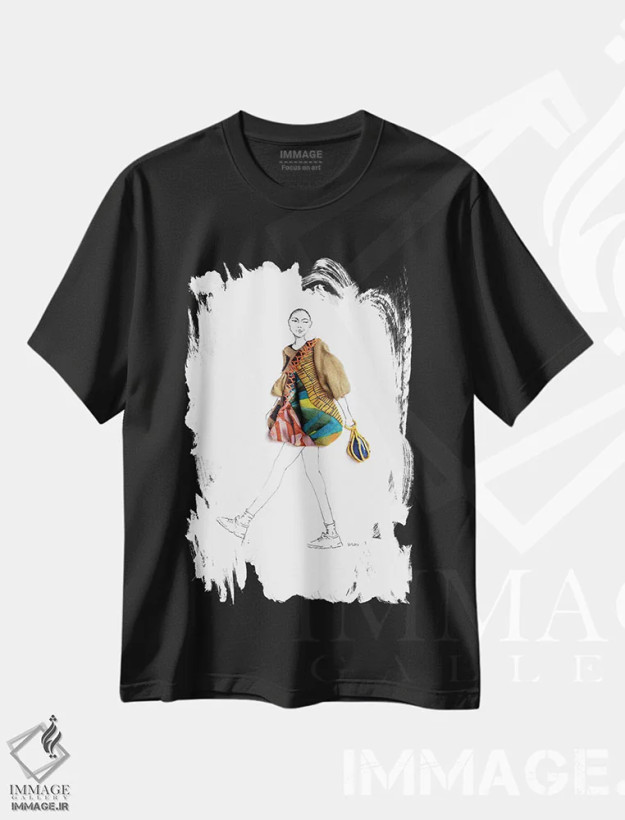 تیشرت مشکی طرح دار ضربه پا، هنر آمریکایی آفریقایی تبار اثر کِلی لوتهال | فروشگاه ایماژ