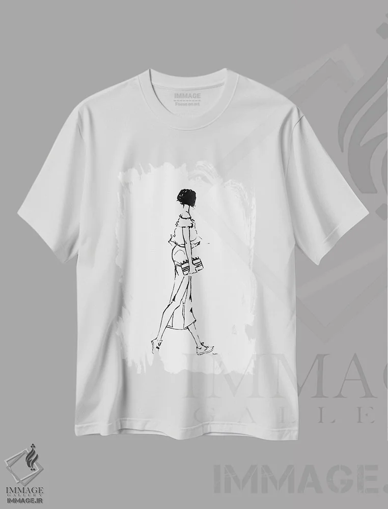 تیشرت سفید طرح دار دختر پیاده رو ۲، تزئینی اثر کِلی لوتهال | immage.ir