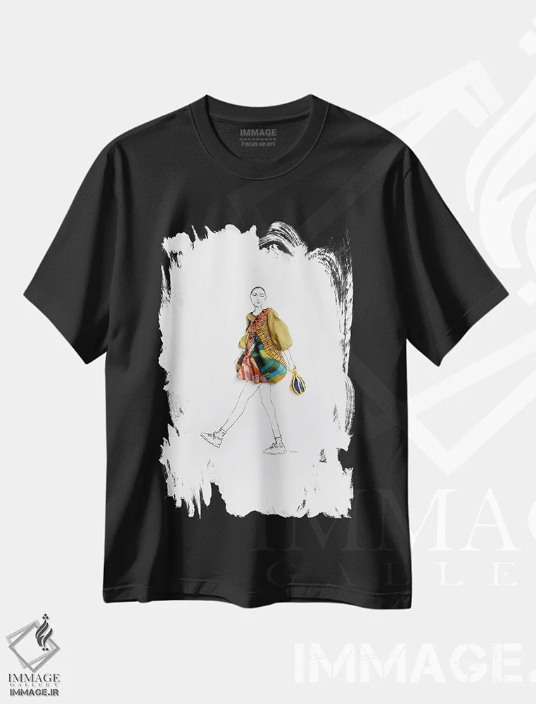 تیشرت مشکی طرح دار ضربه پا، تزئینی اثر کِلی لوتهال | immage.ir