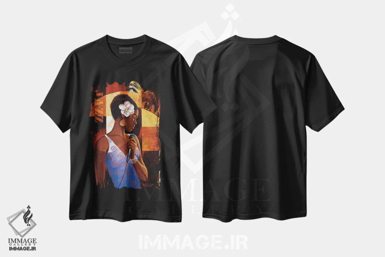 تیشرت مشکی طرح دار کافه جاز، هنر آمریکایی آفریقایی تبار اثر کیت مالِت | immage.ir