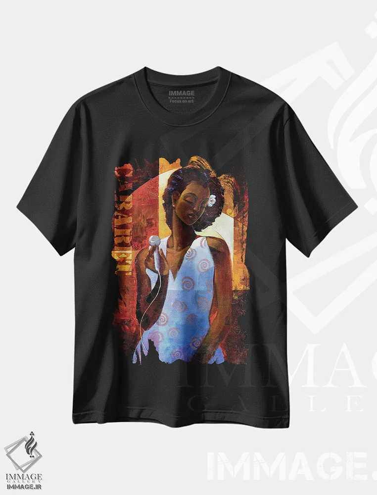 تیشرت مشکی طرح دار دیوا، هنر آمریکایی آفریقایی تبار اثر کیت مالِت | فروشگاه ایماژ