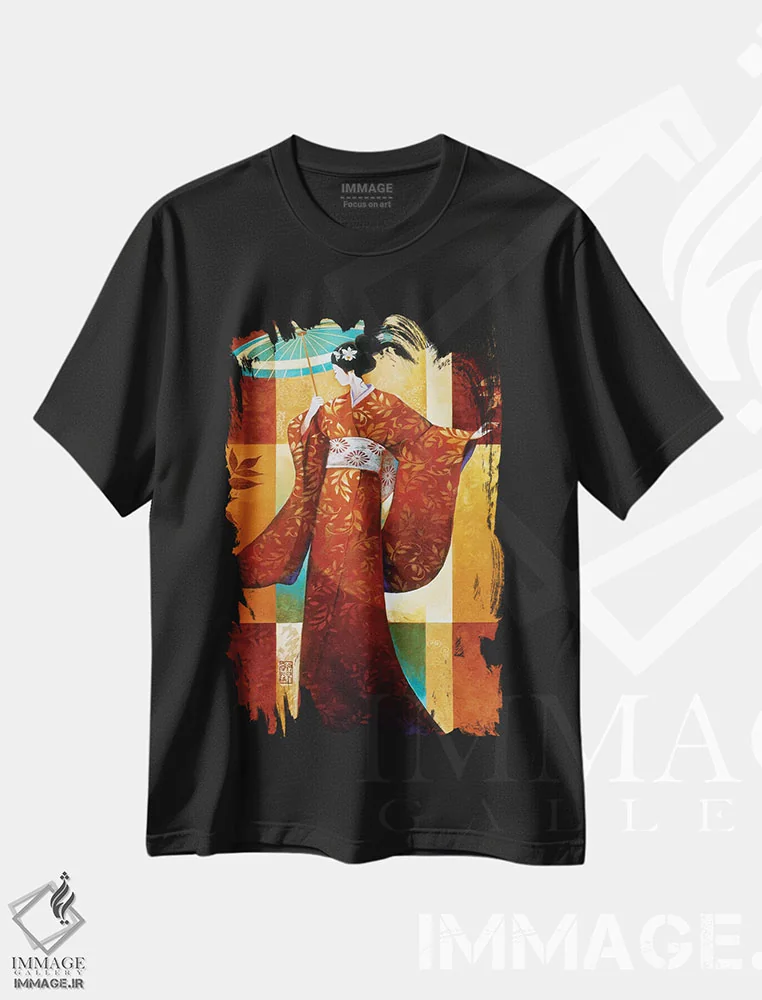 تیشرت مشکی طرح دار میساکی، دکور آسیایی اثر کیت مالِت | immage.ir