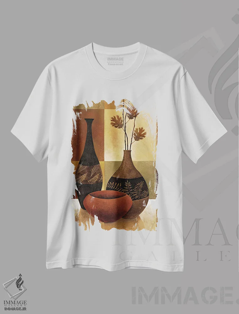 تیشرت سفید طرح دار وصله دوزی طبیعت ۲، دکور آفریقایی اثر کیت مالِت | immage.ir