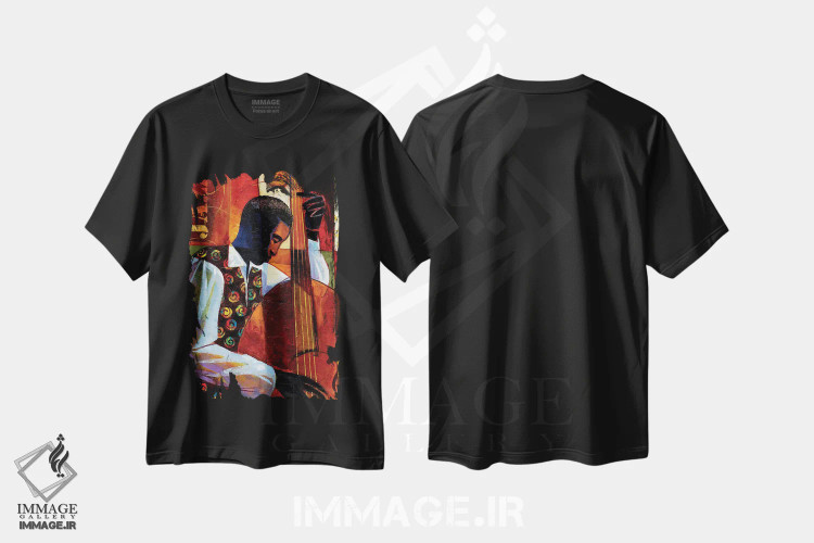 تیشرت مشکی طرح دار جاز، هنر آمریکایی آفریقایی تبار اثر کیت مالِت | فروشگاه ایماژ