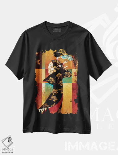 تیشرت مشکی طرح دار ساکورا، دکور آسیایی اثر کیت مالِت | فروشگاه ایماژ