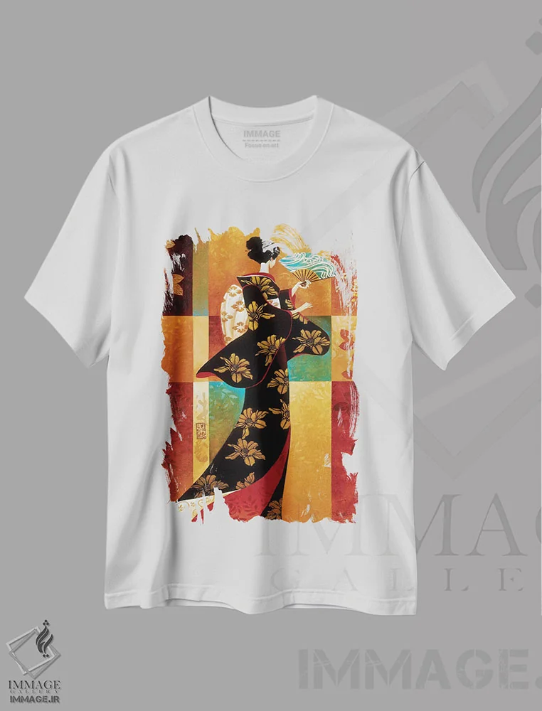تیشرت سفید طرح دار ساکورا، دکور آسیایی اثر کیت مالِت | immage.ir