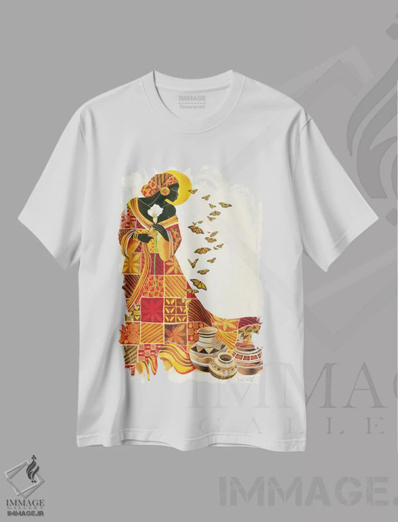 تیشرت سفید طرح دار پرواز روح، هنر آمریکایی آفریقایی تبار اثر کیت مالِت | فروشگاه ایماژ