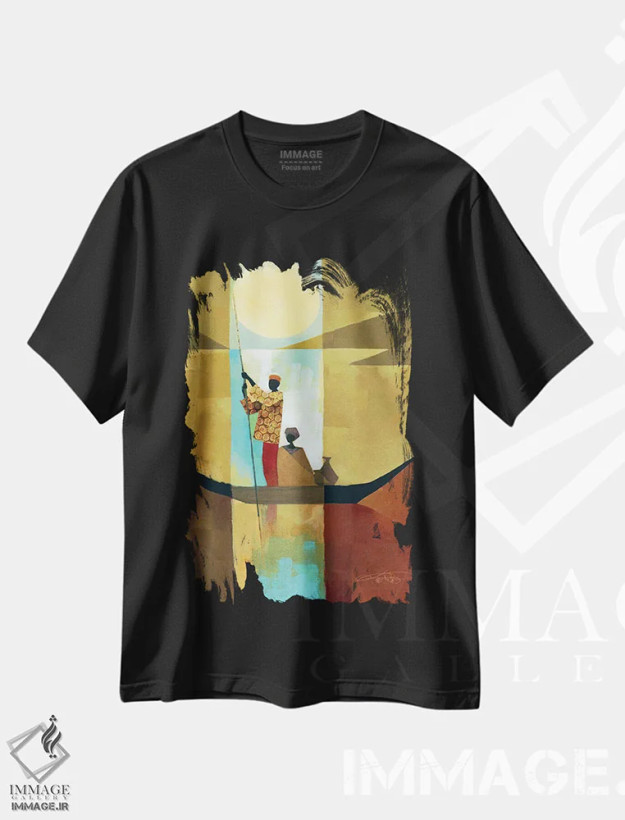 تیشرت مشکی طرح دار کنار رودخانه I، هنر آمریکایی آفریقایی تبار اثر کیت مالِت | فروشگاه ایماژ